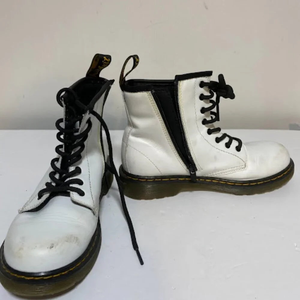Dr. Martens 1460 J White Leather Lace Up Boots Size US 3